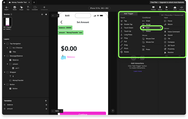 Adding triggers for interaction in ProtoPie