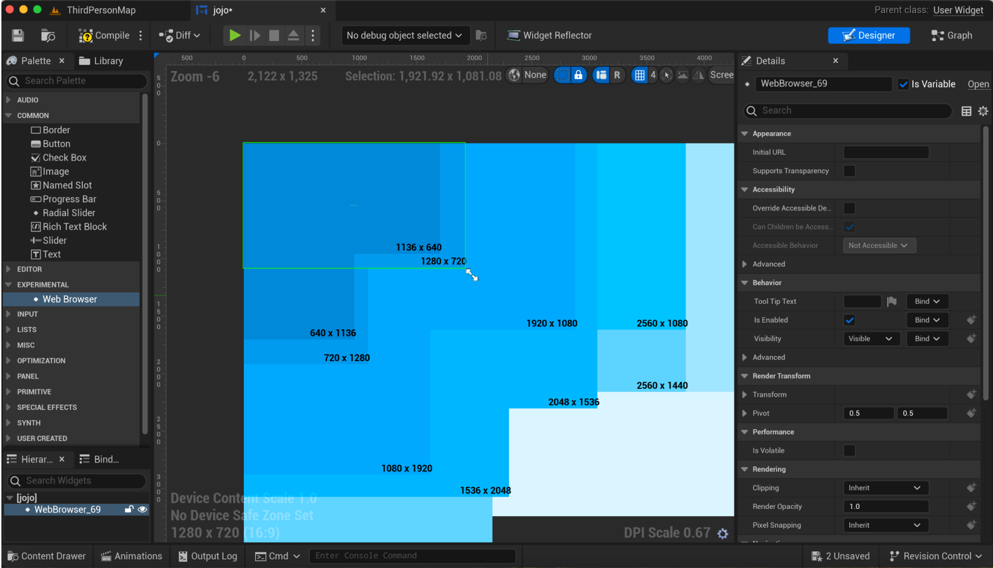 Resize and position the Web Browser widget to fit your design.