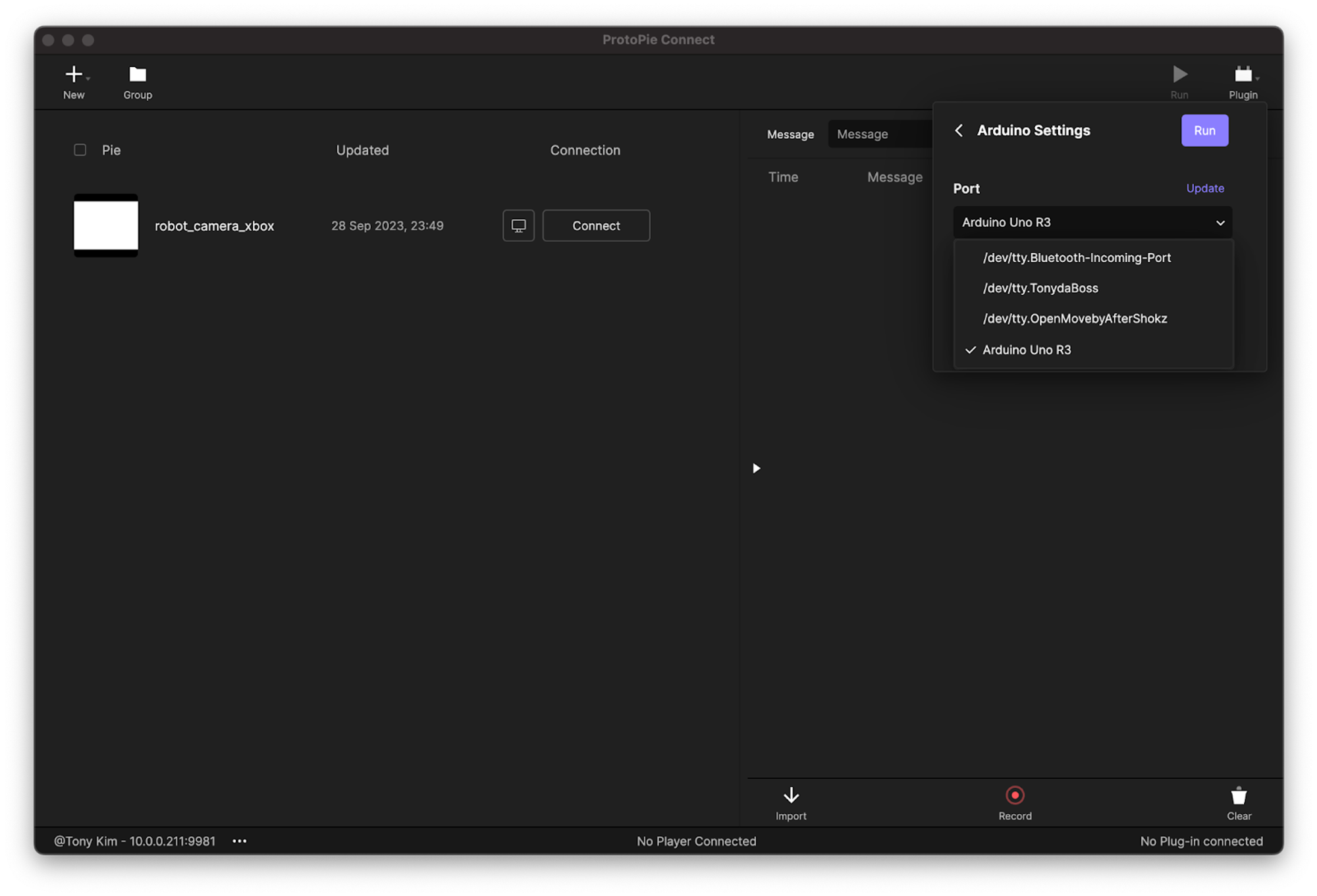 ProtoPie Connect Arduino settings