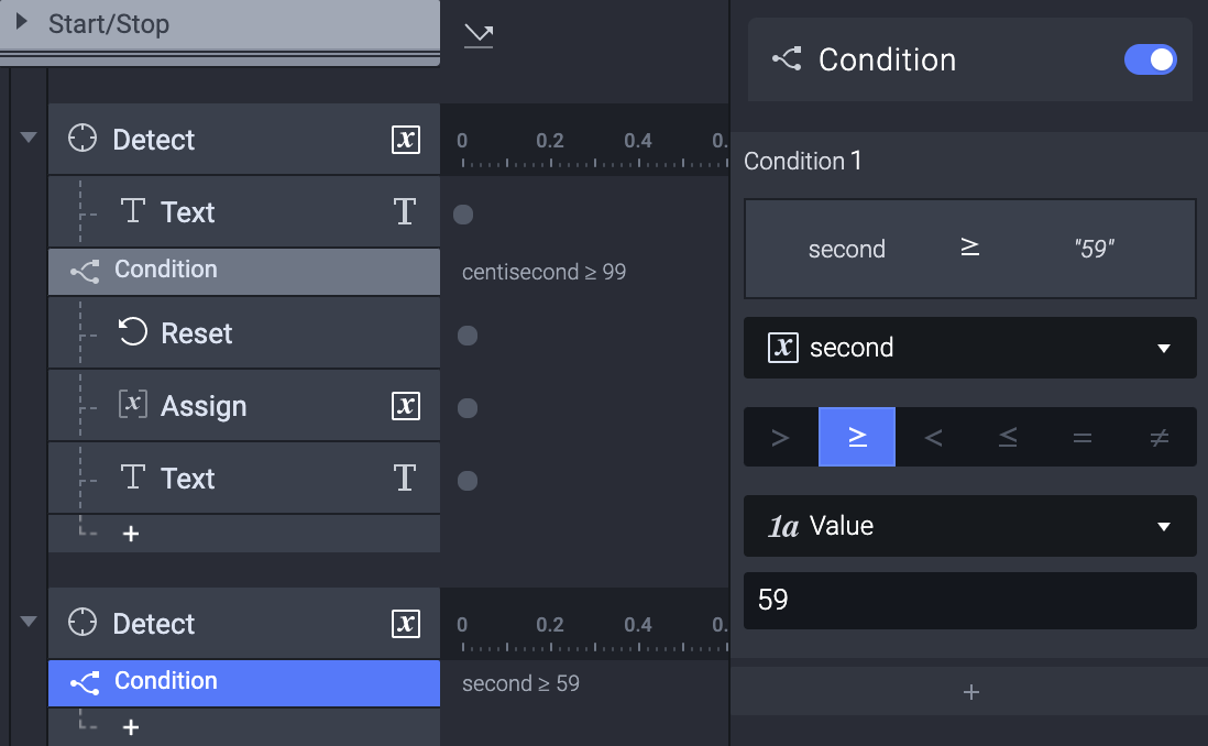 Add a Detect trigger linked to the second variable