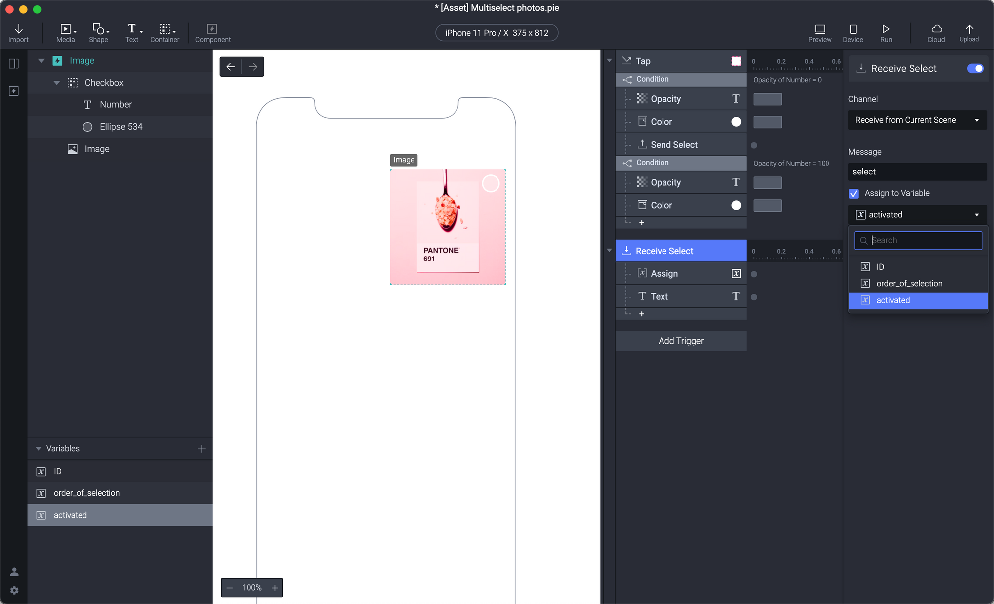 Change the Assign to Variable function to the 'activated' variable you just created.