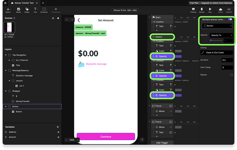 Custom opacity for button interactionslProtoPie