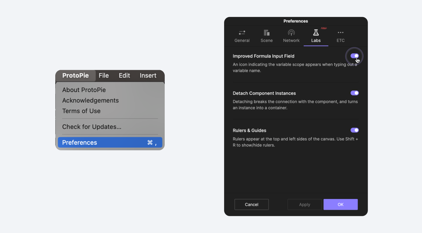 Experience the latest beta features with ProtoPie Labs.