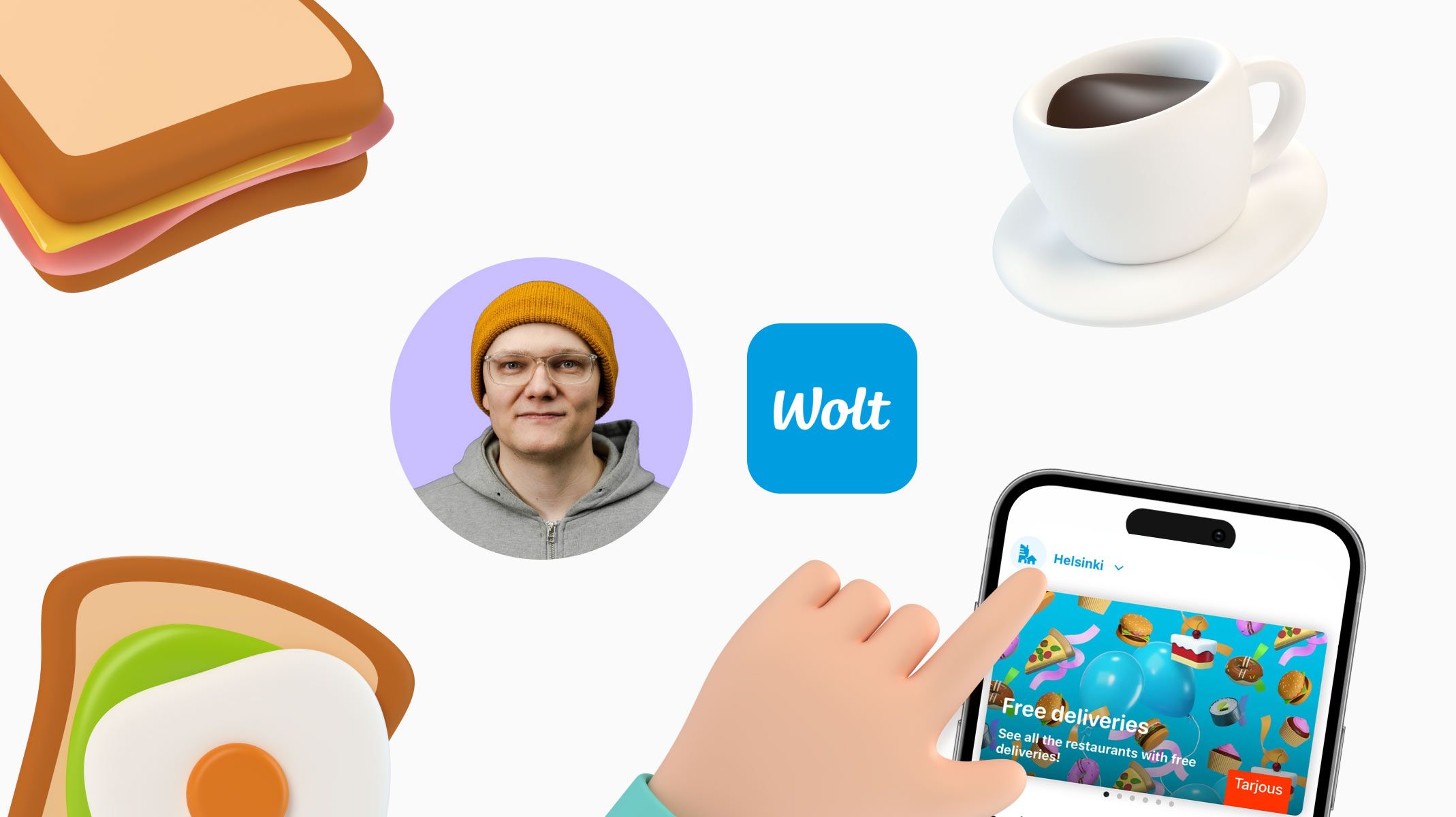 wolt logo and webinar speaker profile picture