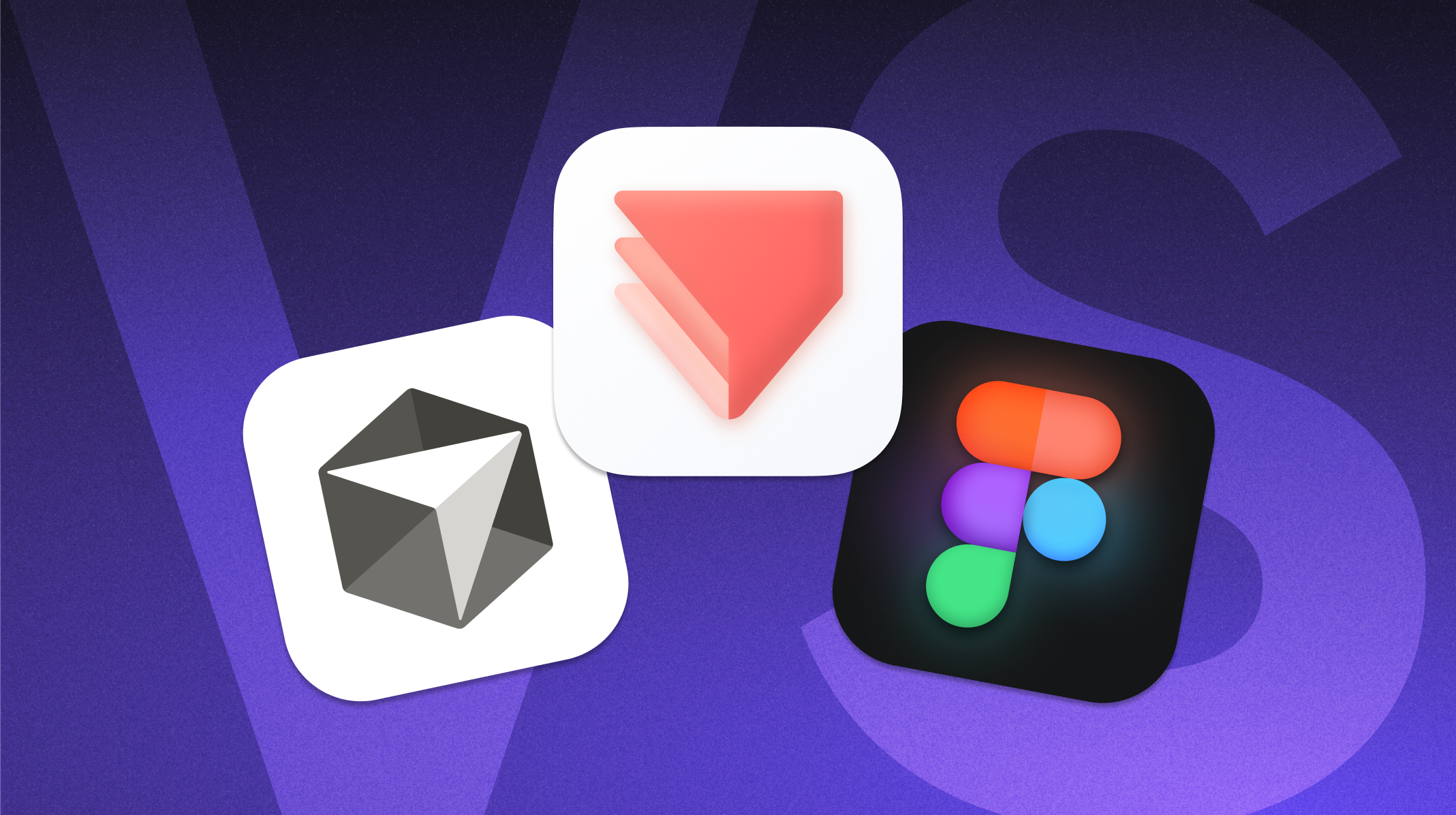 Blog post thumbnail featuring the logos of three key design and development tools: Cursor (AI code editor), ProtoPie, and Figma. The icons are arranged centrally against a dark purple background with a large 'VS' watermark, illustrating a comparison or workflow integration between these AI-powered platforms.