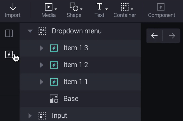 Go to the component panel