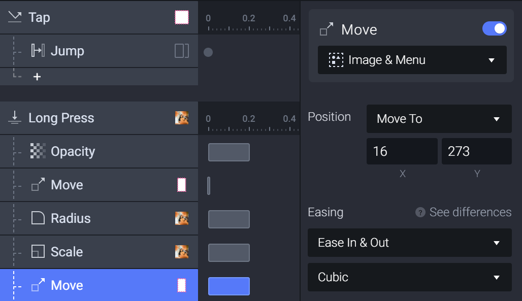 Add 1 final Move response for the endpoint vertical position of your image and menu