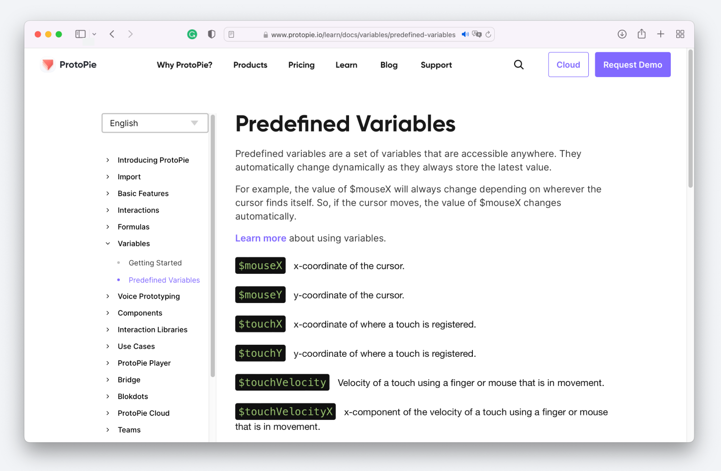 protopie predefined variables