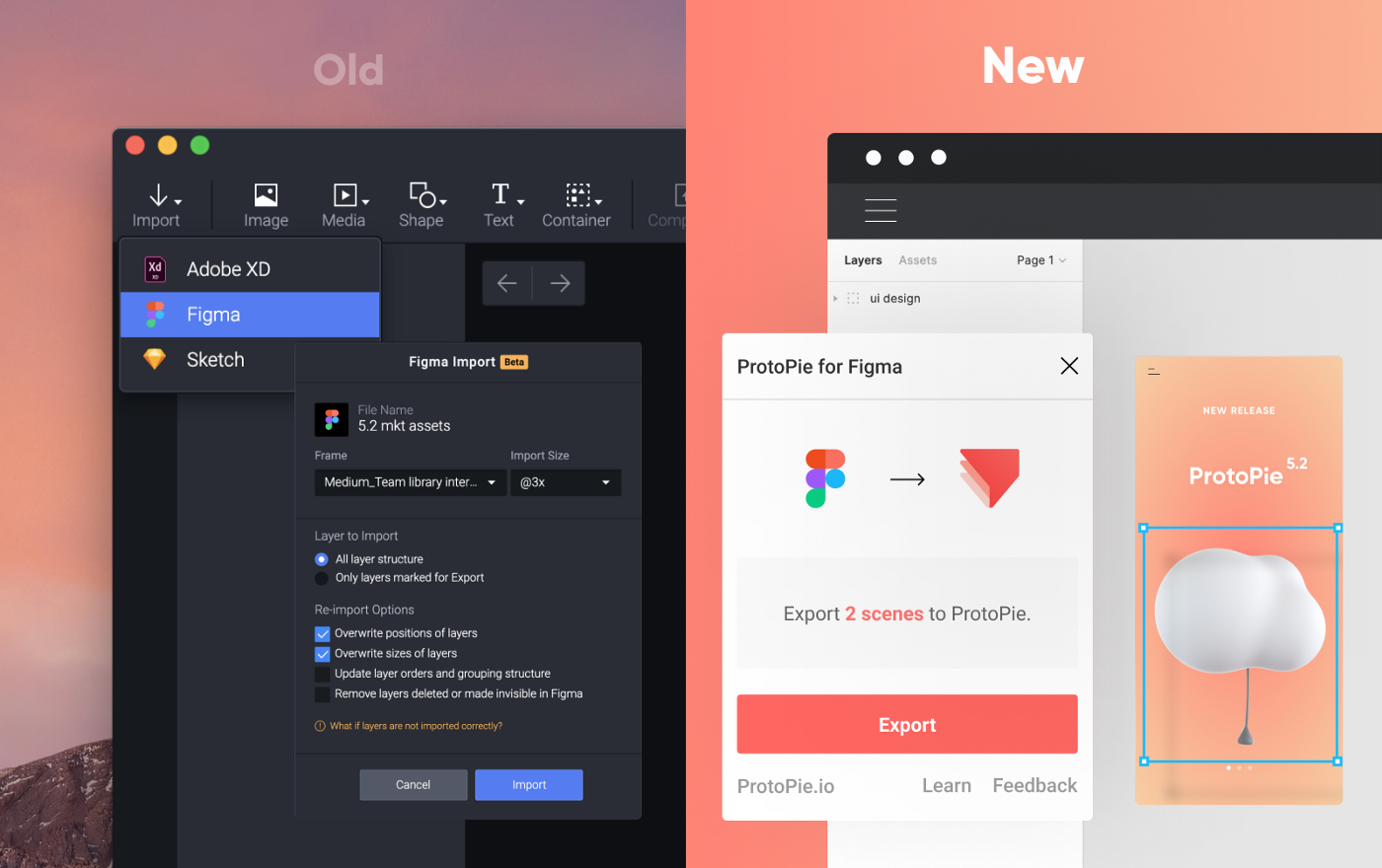 legacy Figma import vs new