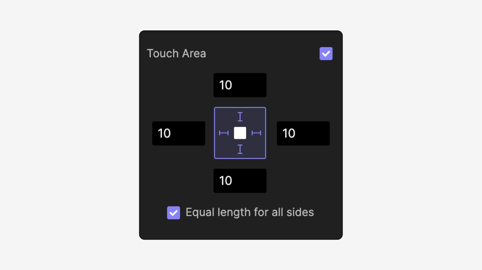 Set touch area to 20 for all sides.