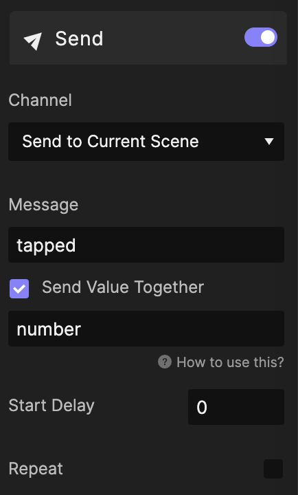 Tick the Send Value Together option and set the value as the "number" variable