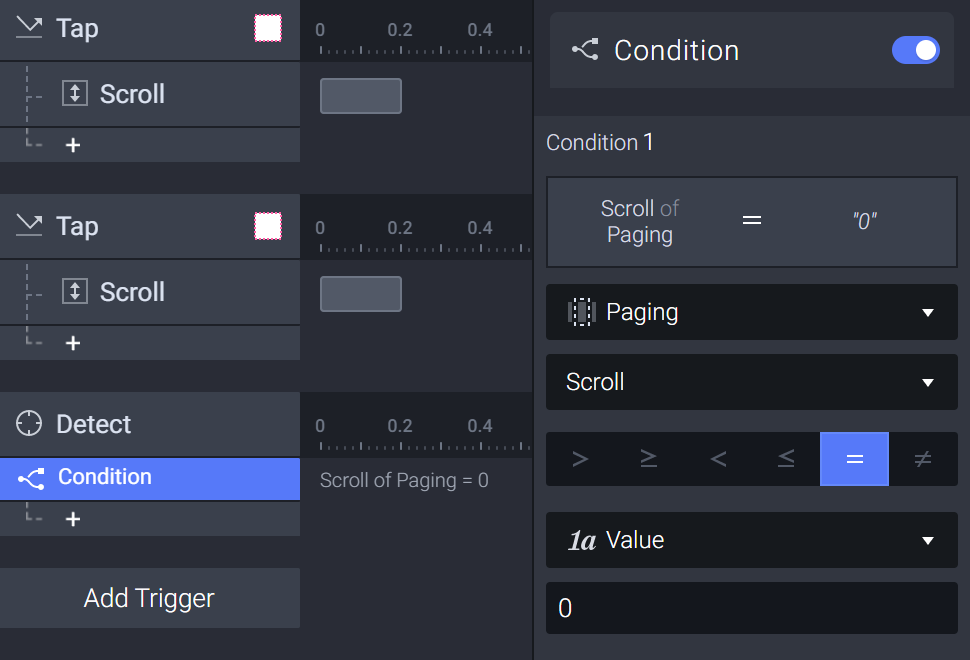 Add a condition when the paging container's scroll value is "0"