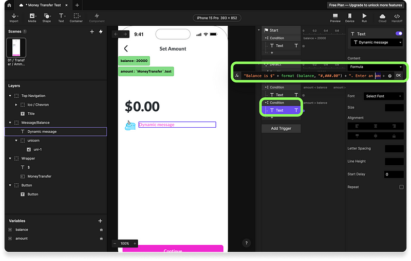 Text formatting using formulas in ProtoPie