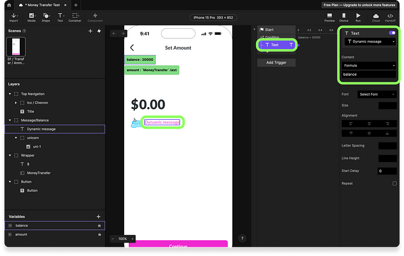 Customizing text input messages in ProtoPie using formulas