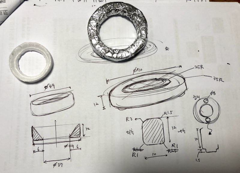 Handrawn blueprint of a loupe