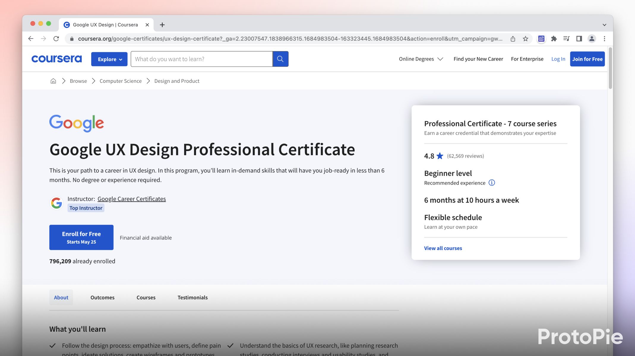 Google UX Design Professional Certificate Course website