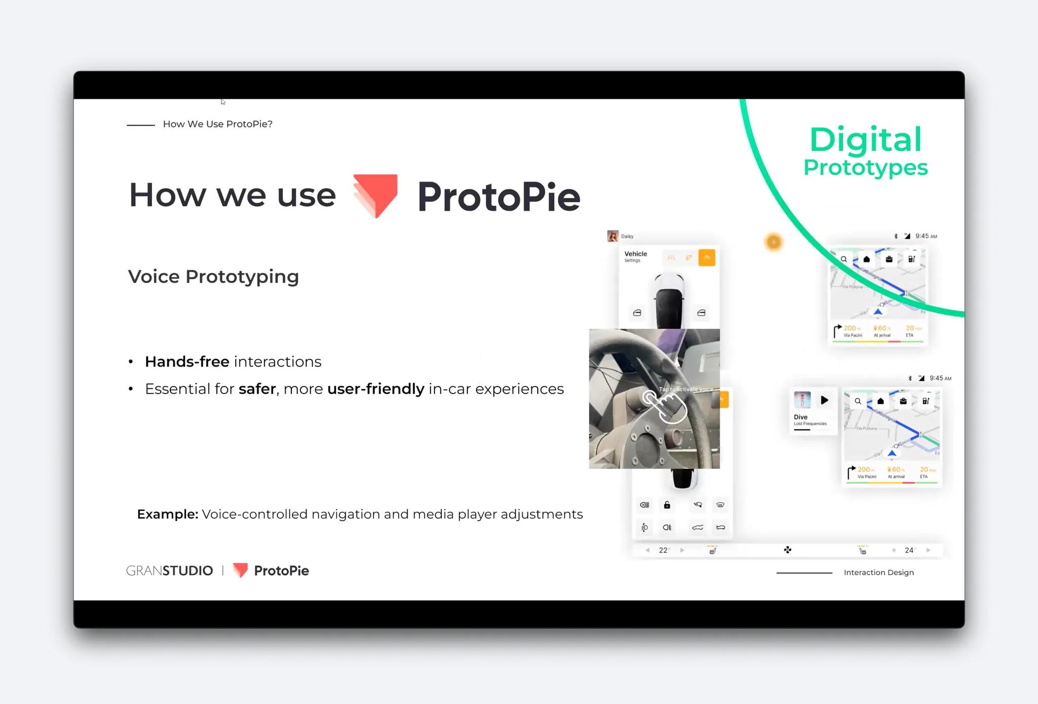 ProtoPie allows Granstudio to simulate voice commands in their prototypes.