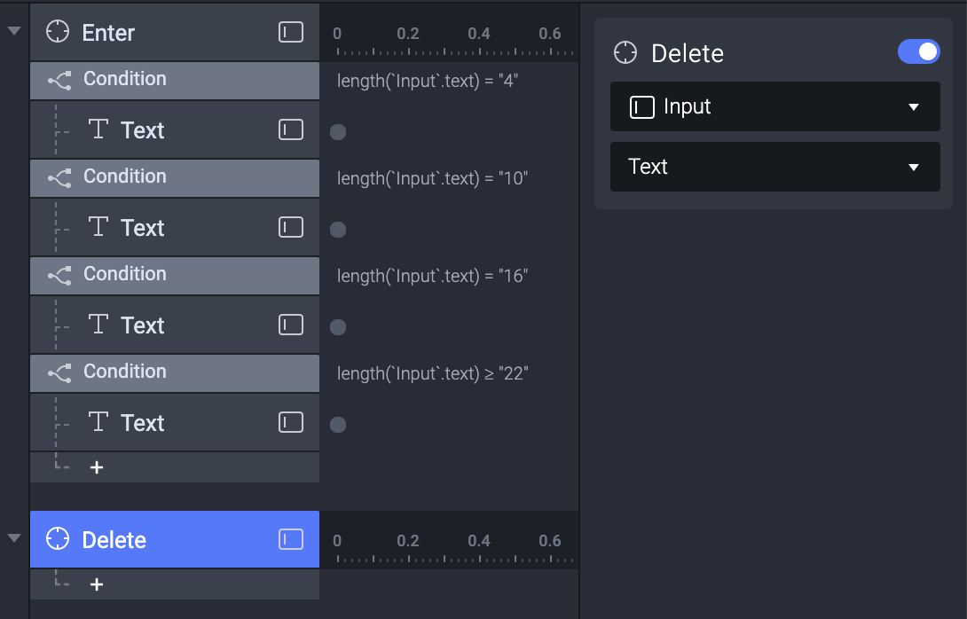 Photo showing the new 'Detect' trigger group called "Delete"