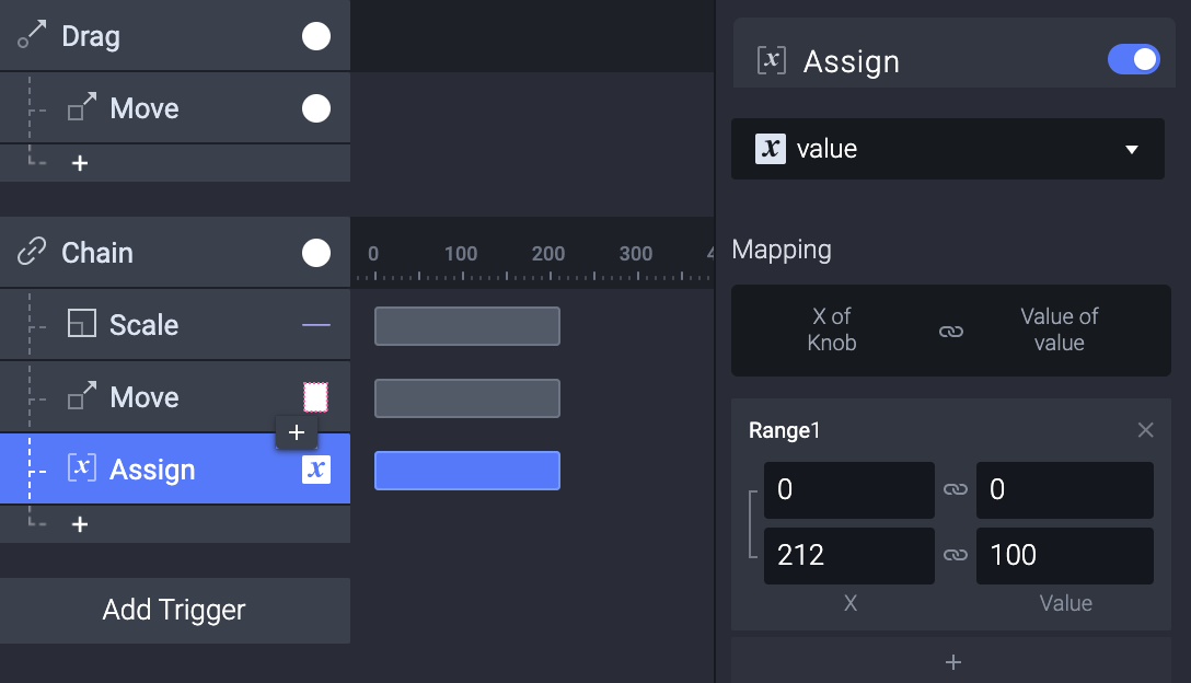 Under the Chain trigger, add an Assign response