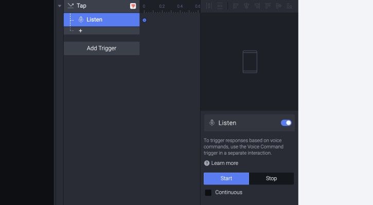 Screenshot of speak feature in ProtoPie Studio