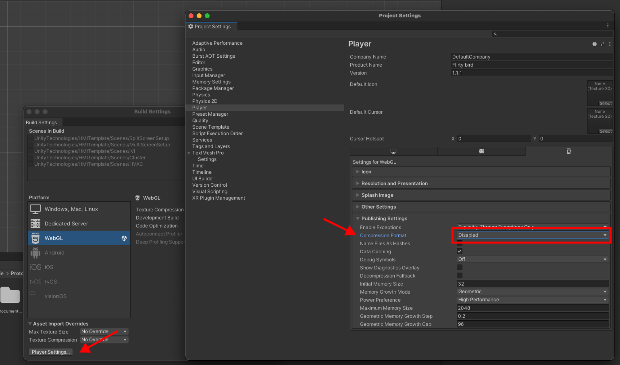 Set the Compression Format as "Disabled" in the Player Settings.