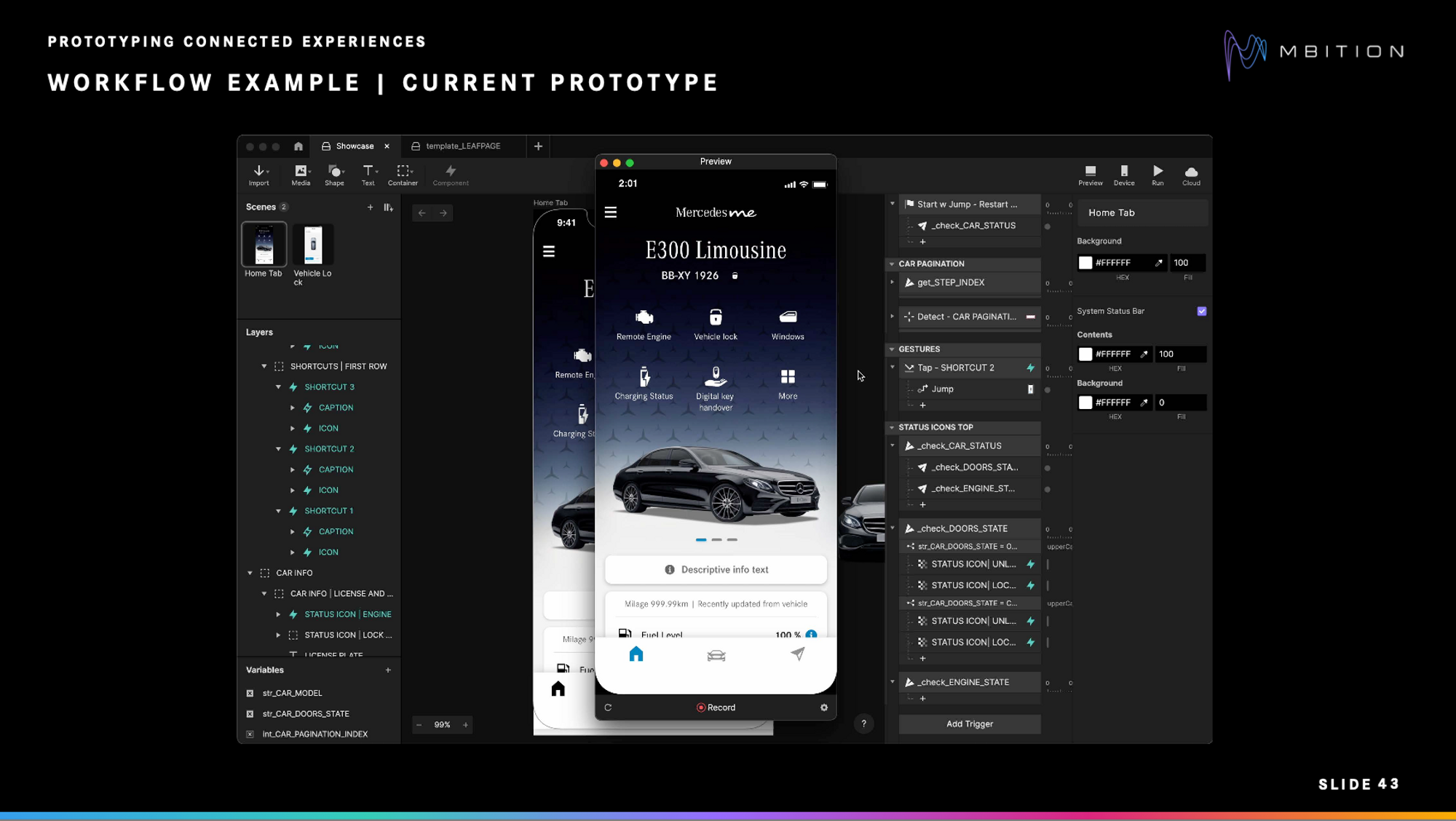 Workflow example from the Mercedes me App prototype.