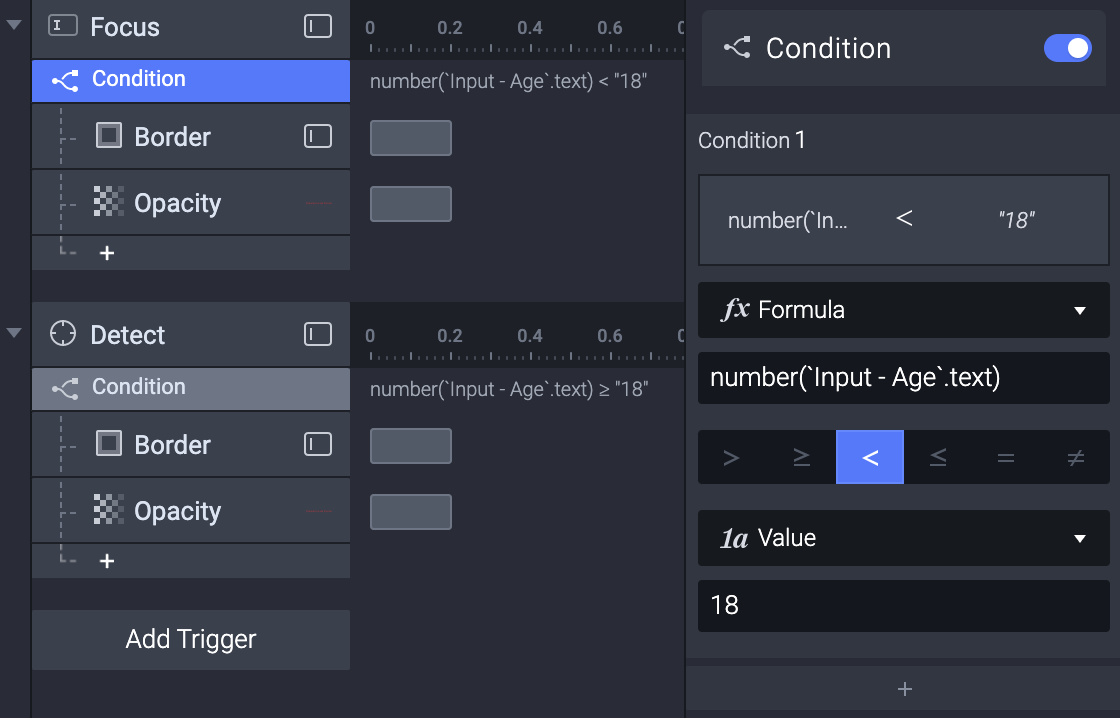 Triggers and responses needed for making a value validation