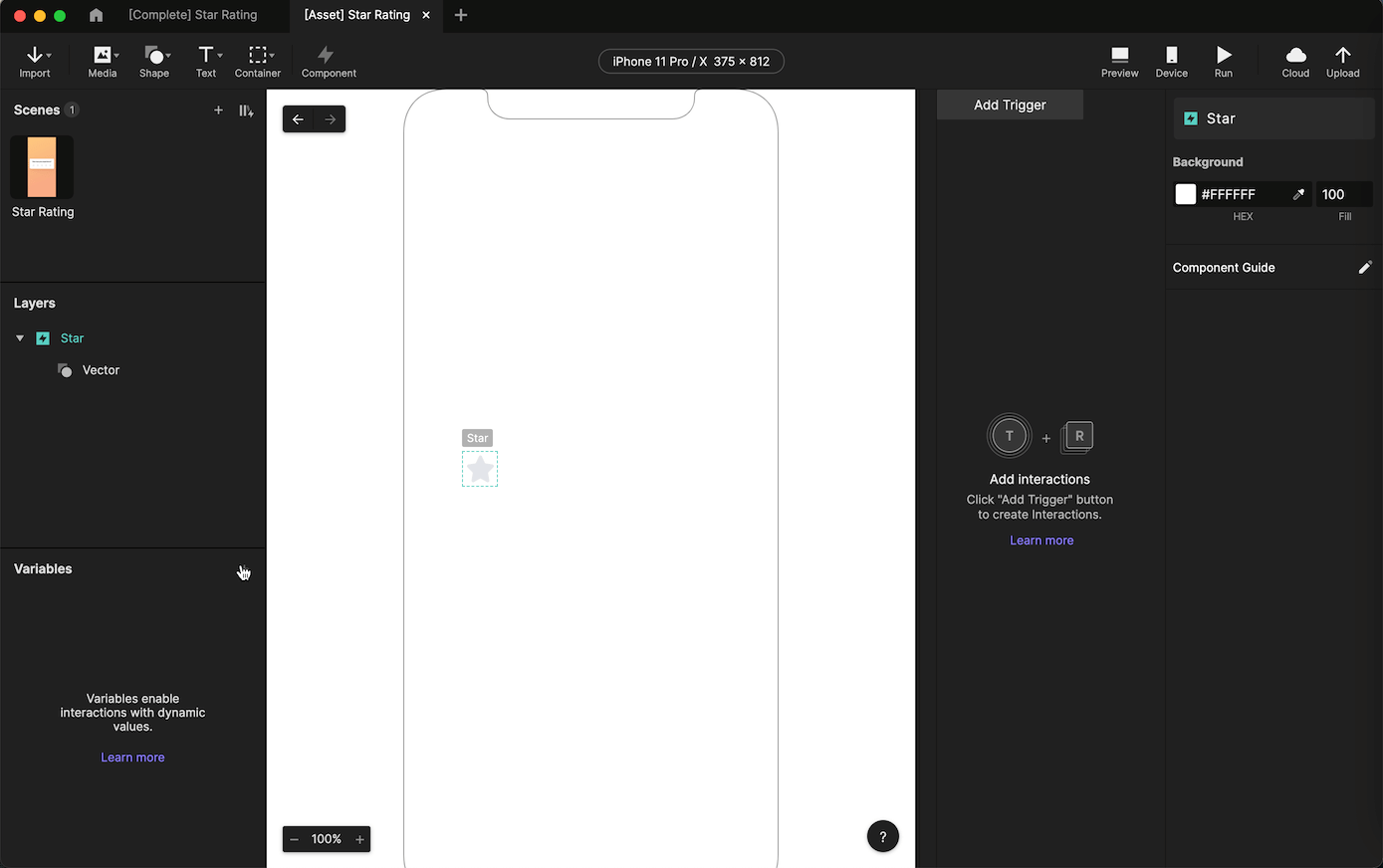 Add a "number" variable for the "Star" component.