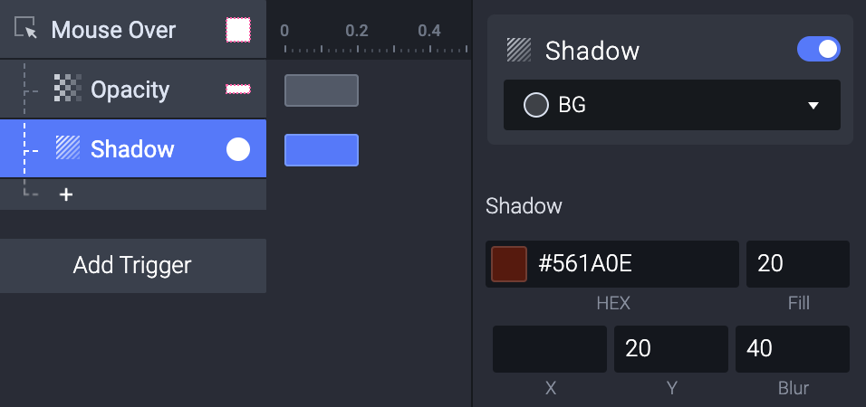 Add a Shadow response to the Mouse Over trigger