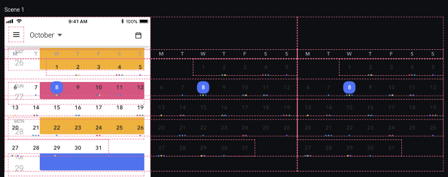 Horizontal scrolling calendar will be structure like this