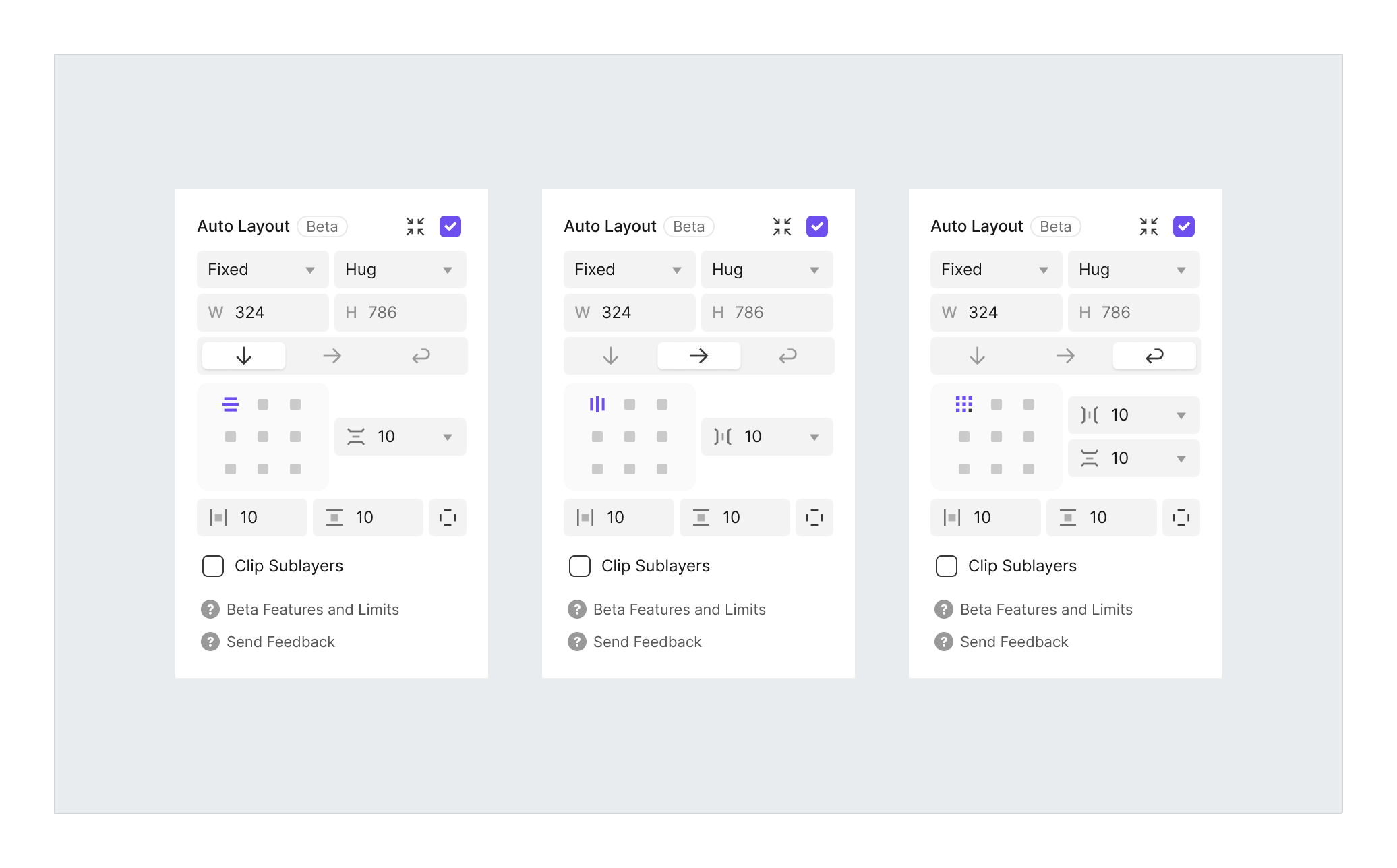 Customize your own Auto Layout controls like direction, alignment, padding, and more.