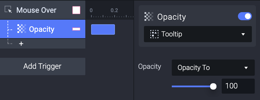 Add an Opacity response to the Mouse Over trigger