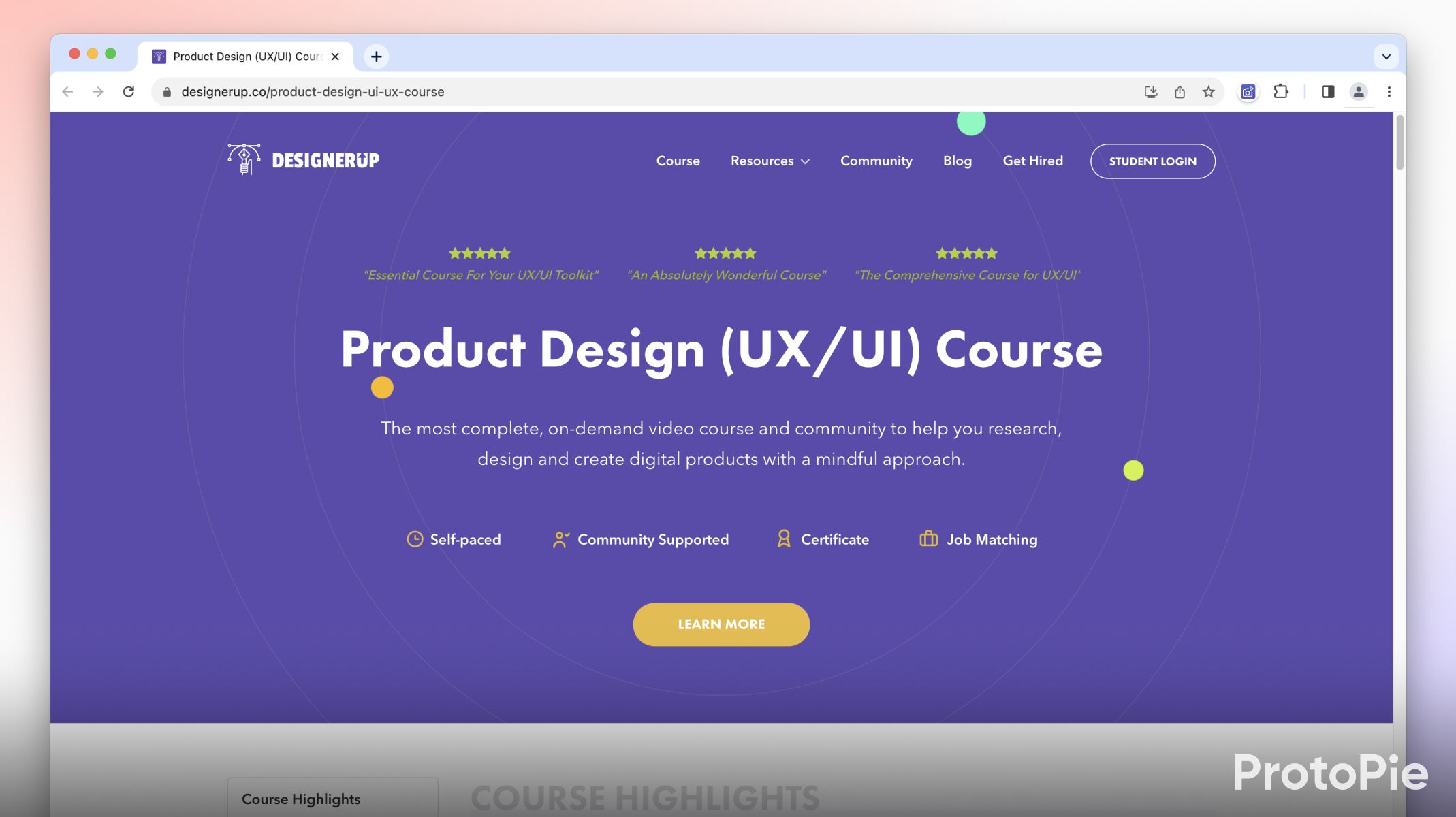DesignerUp's Product (UX/UI) Course website