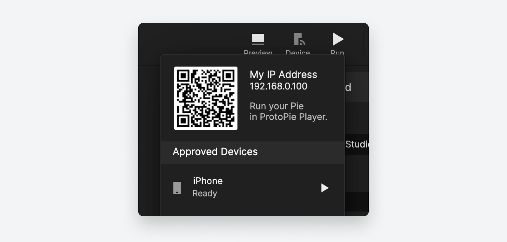 Scan the QR code in ProtoPie Studio