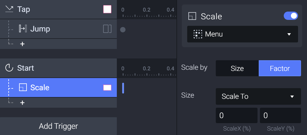 Give an initial state to the Menu by using the Start trigger
