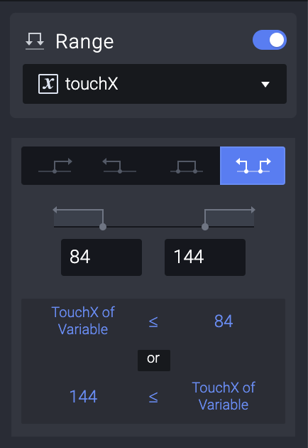 Select the "smaller and larger than" range