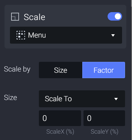 Attach a Scale response to 0 to the Menu