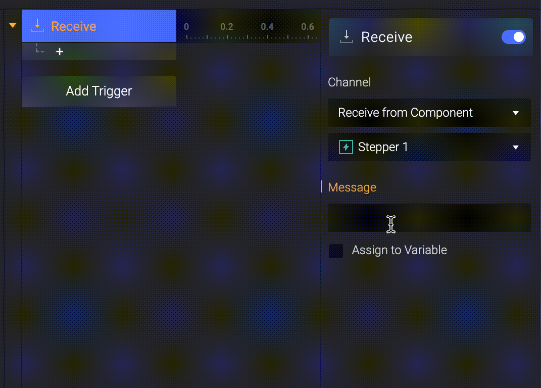 Check on Assign to Variable, and choose a variable you want to assign to. This makes variable1 linked with the number on the stepper.
