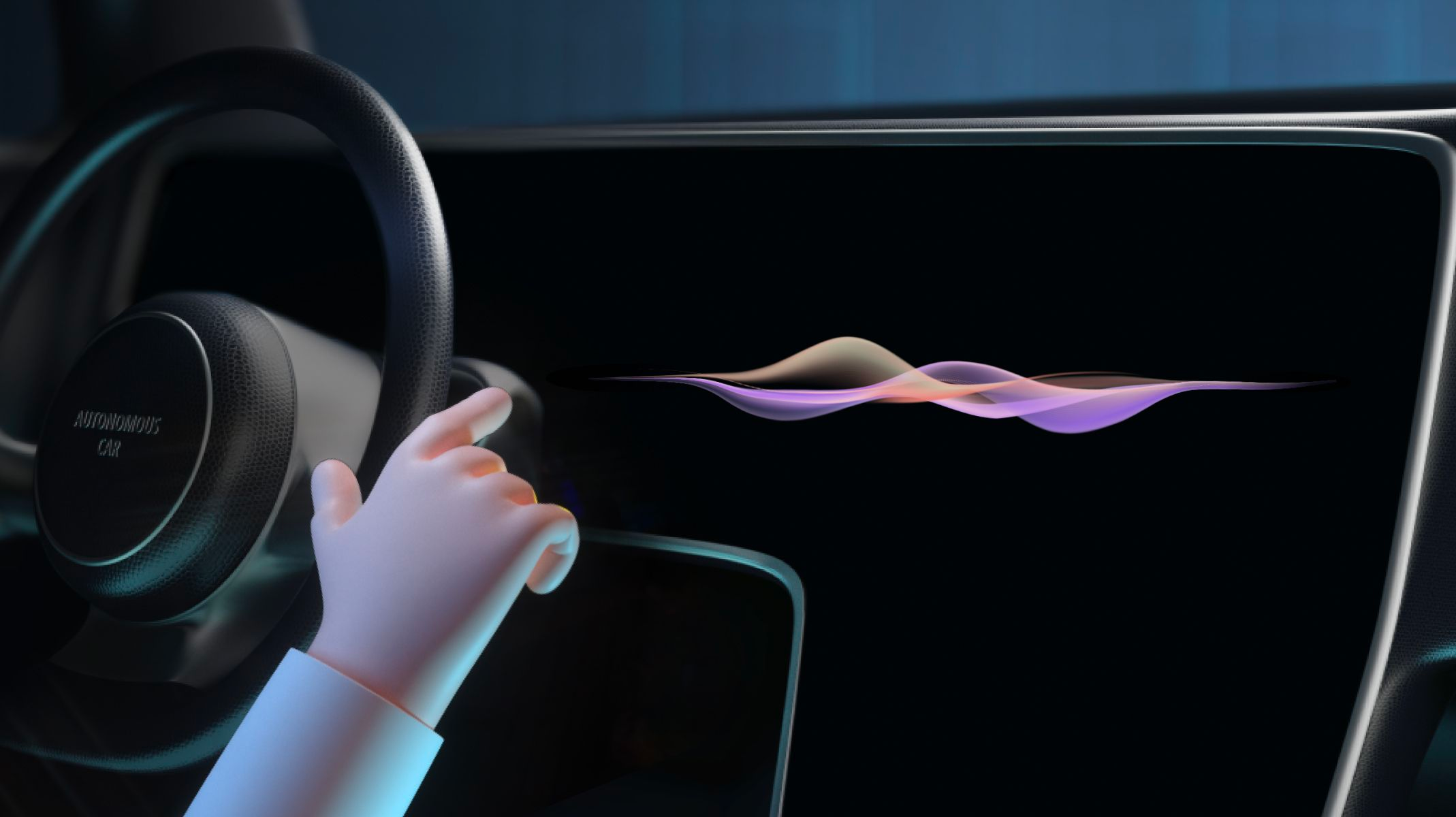 a driver interacting with a car dashboard via touch & voice.
