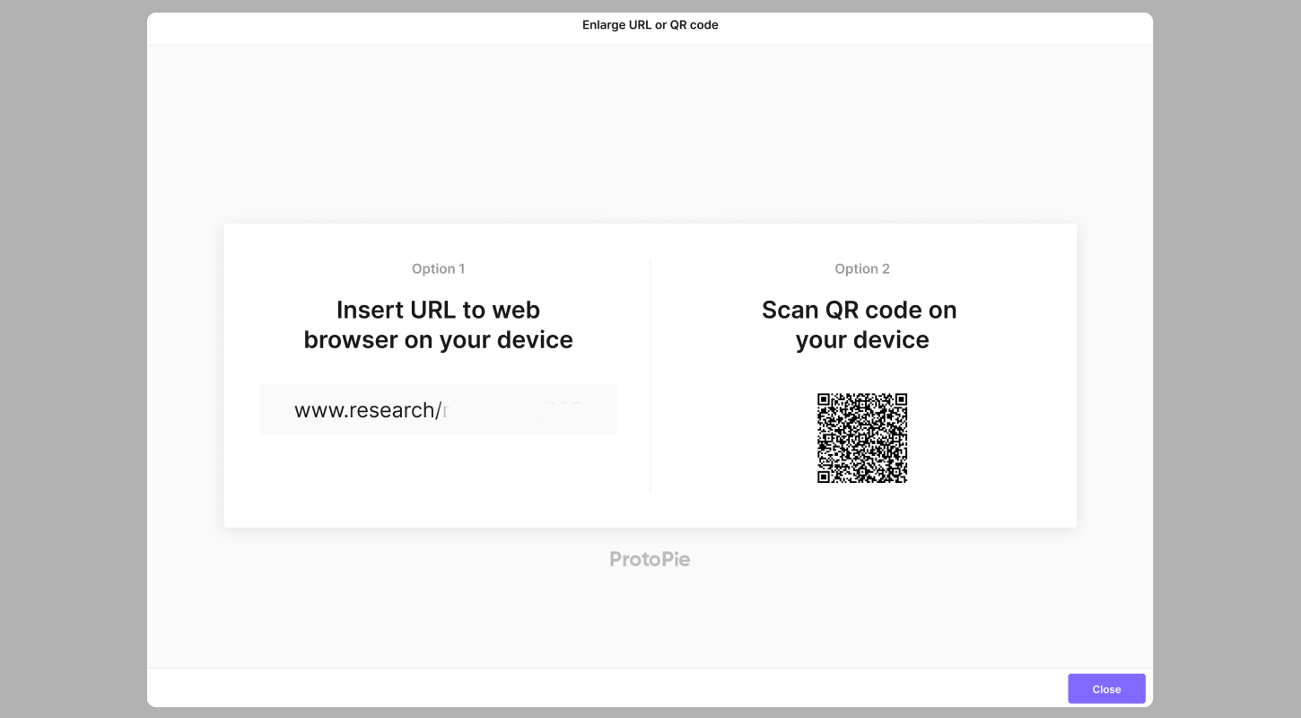 enlarged screen of the two options to join the test room, namely URL and QR code