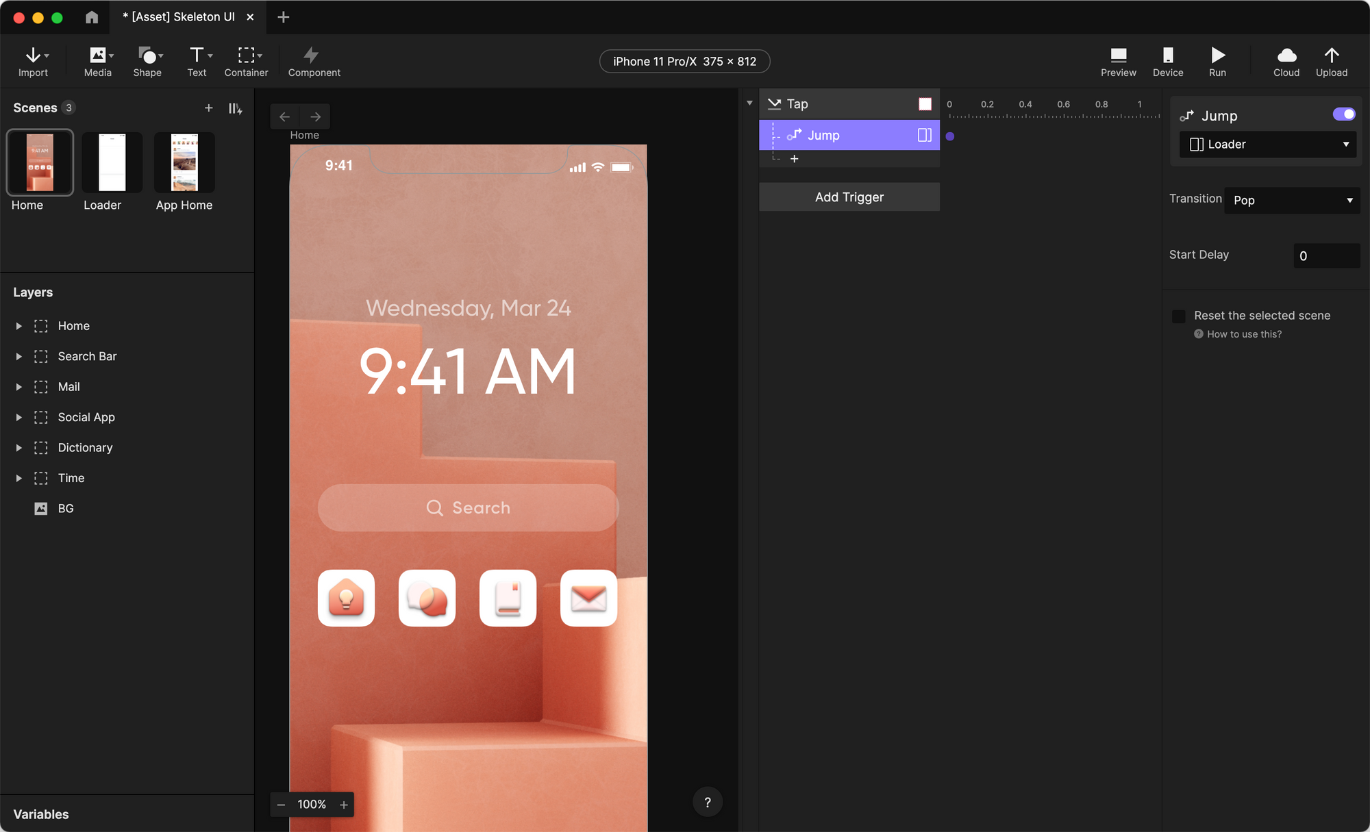 Add a Jump response under the Tap trigger.