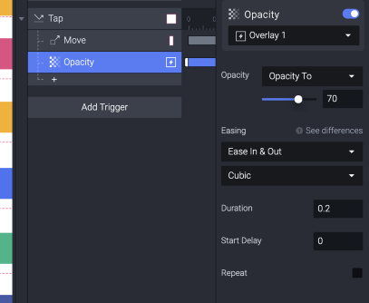 Add an Opacity trigger and assign it Overlay setting