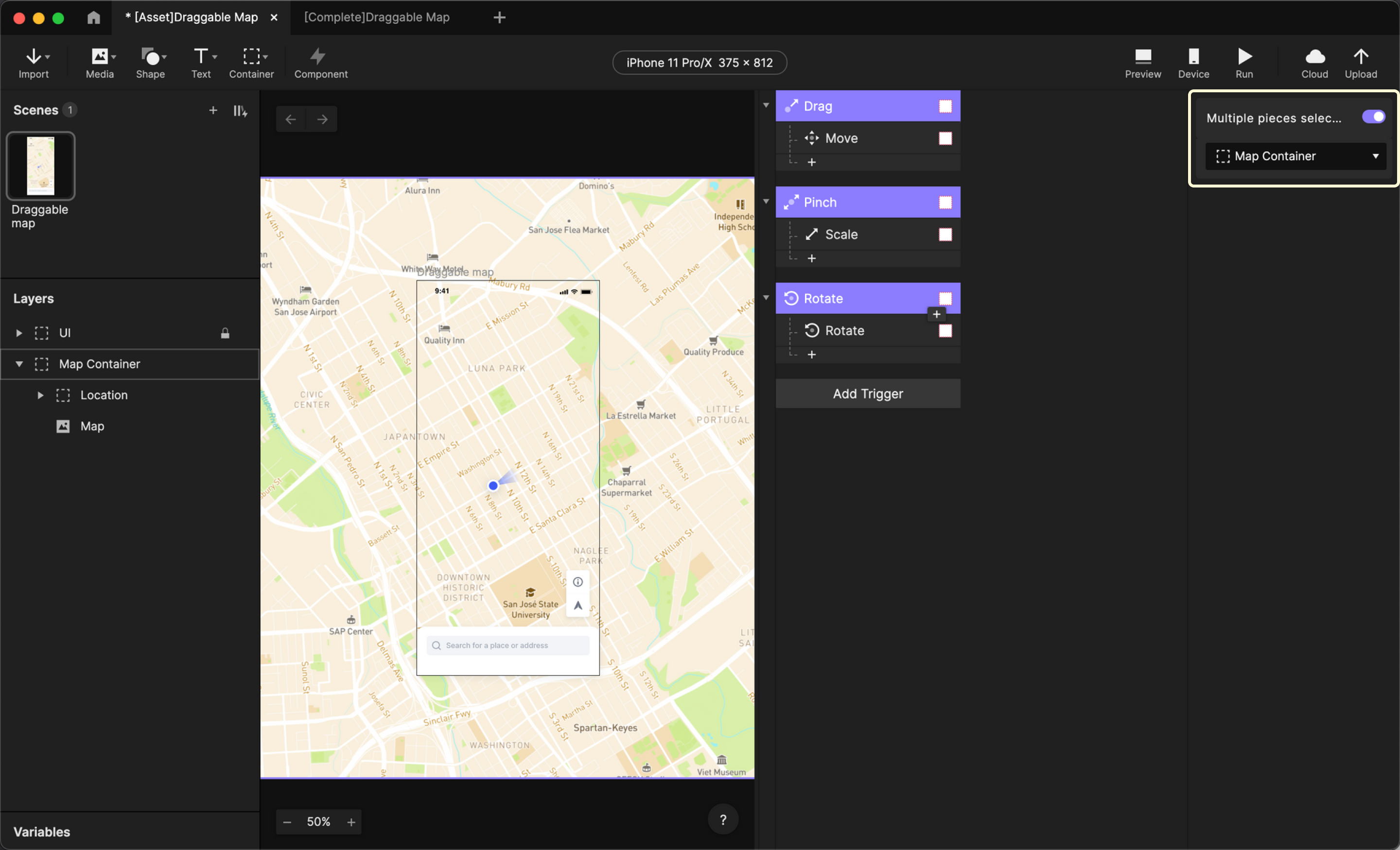 Change the affected layer to Map Container