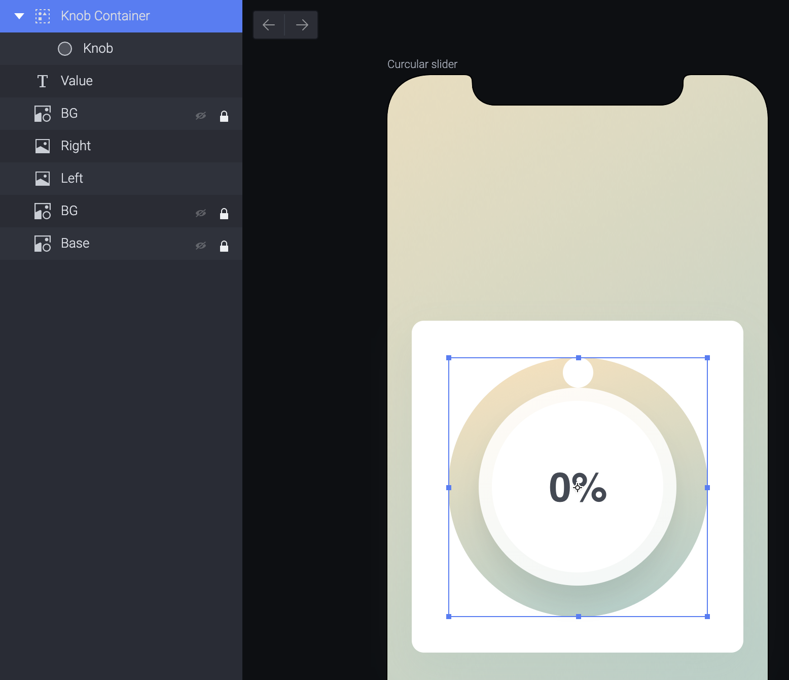 Create a container the same size as the radial dial