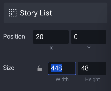 Change the width of the Story List layer (inside the Horizontal Scroll layer) from 432 to 448.