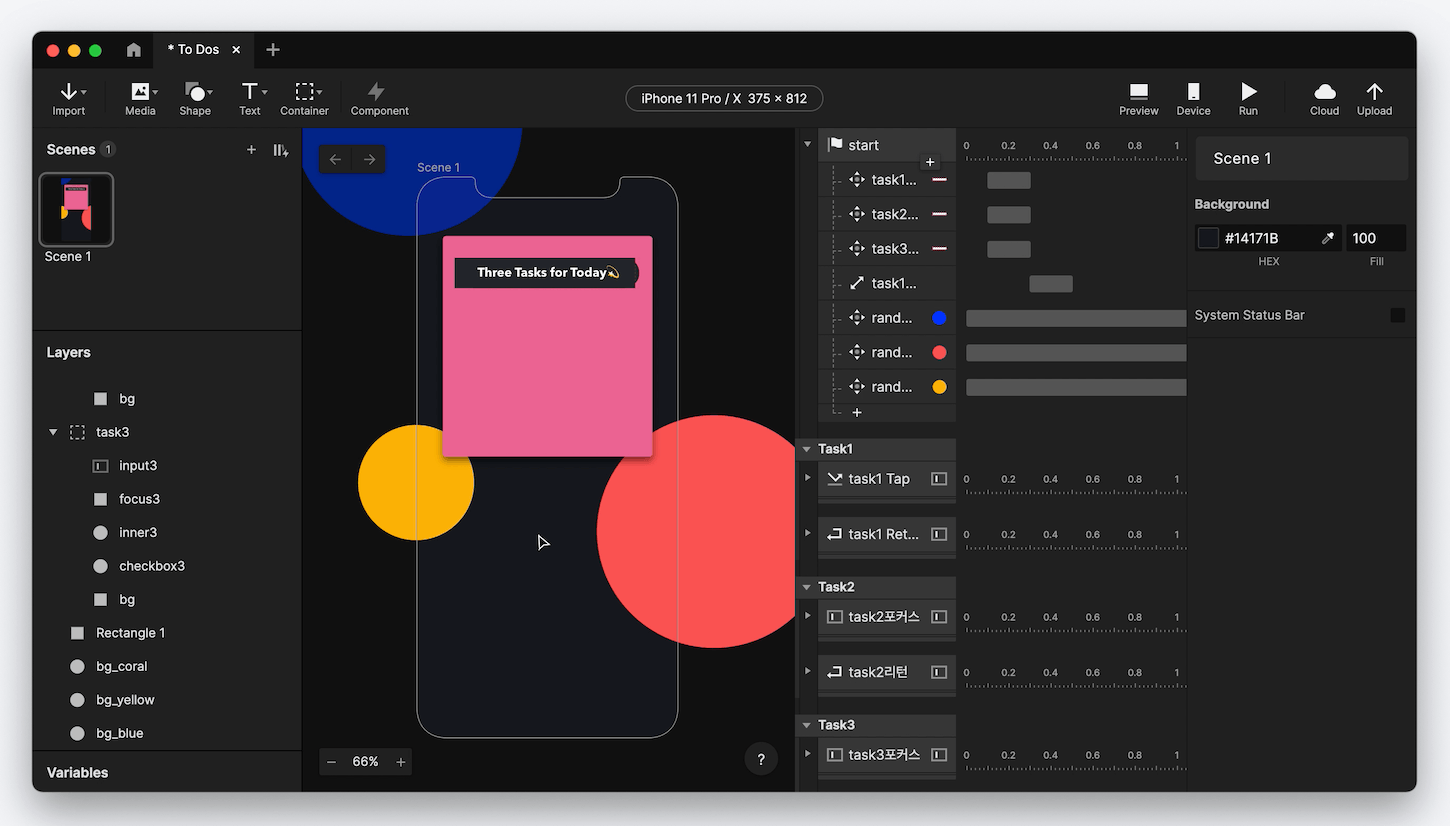 Adjust layer rotation and rectangle corner radius within the ProtoPie canvas