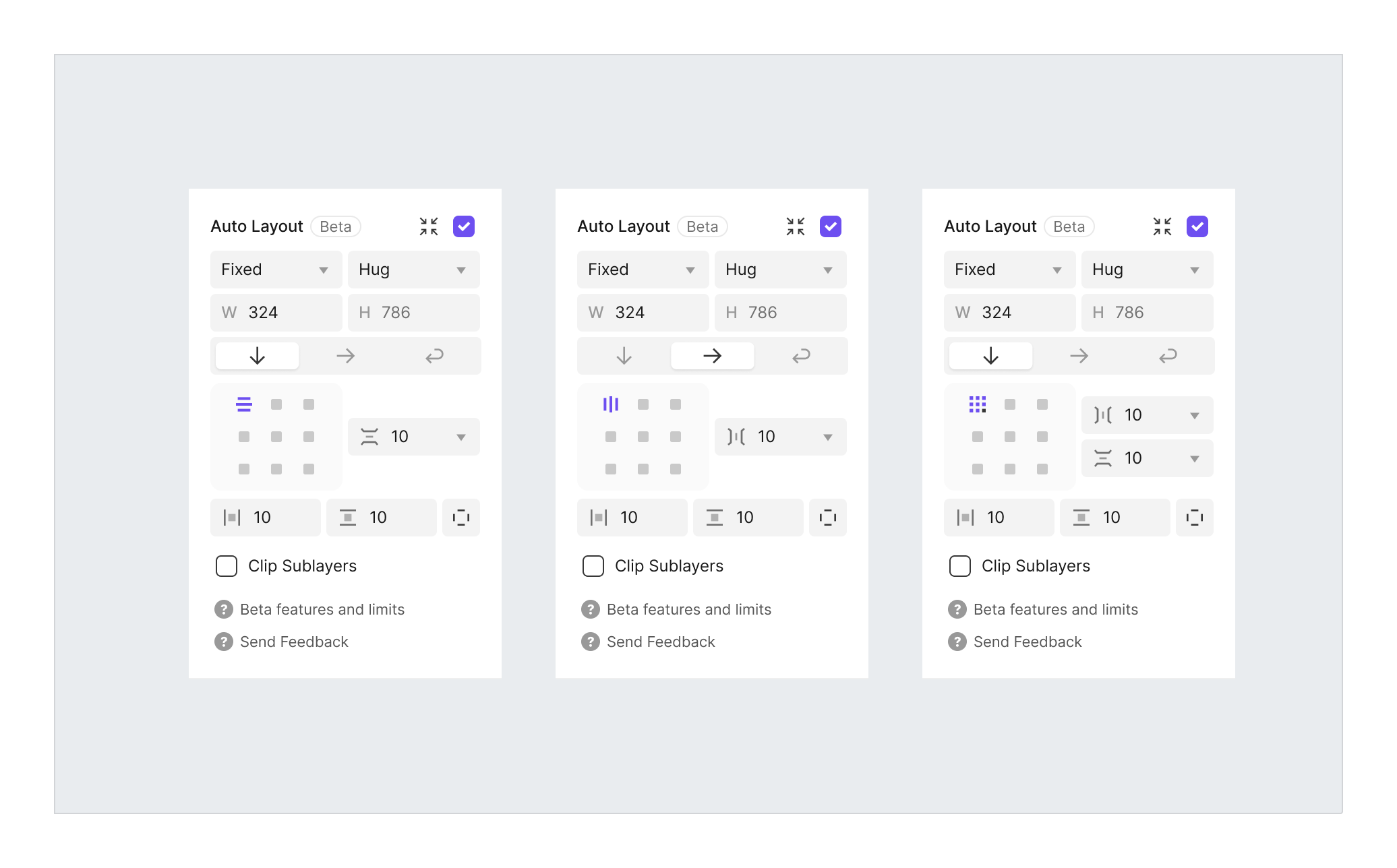 Customize your own Auto Layout controls like direction, alignment, padding, and more.