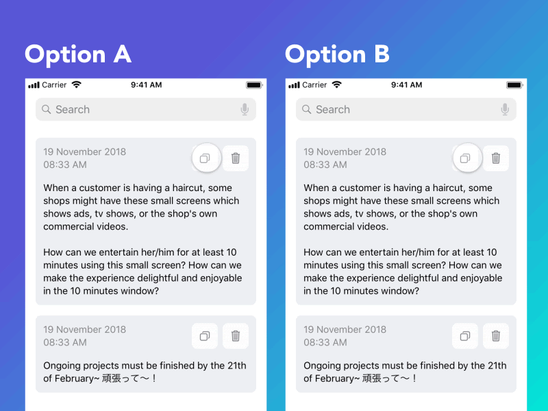 Two options comparing an interaction idea