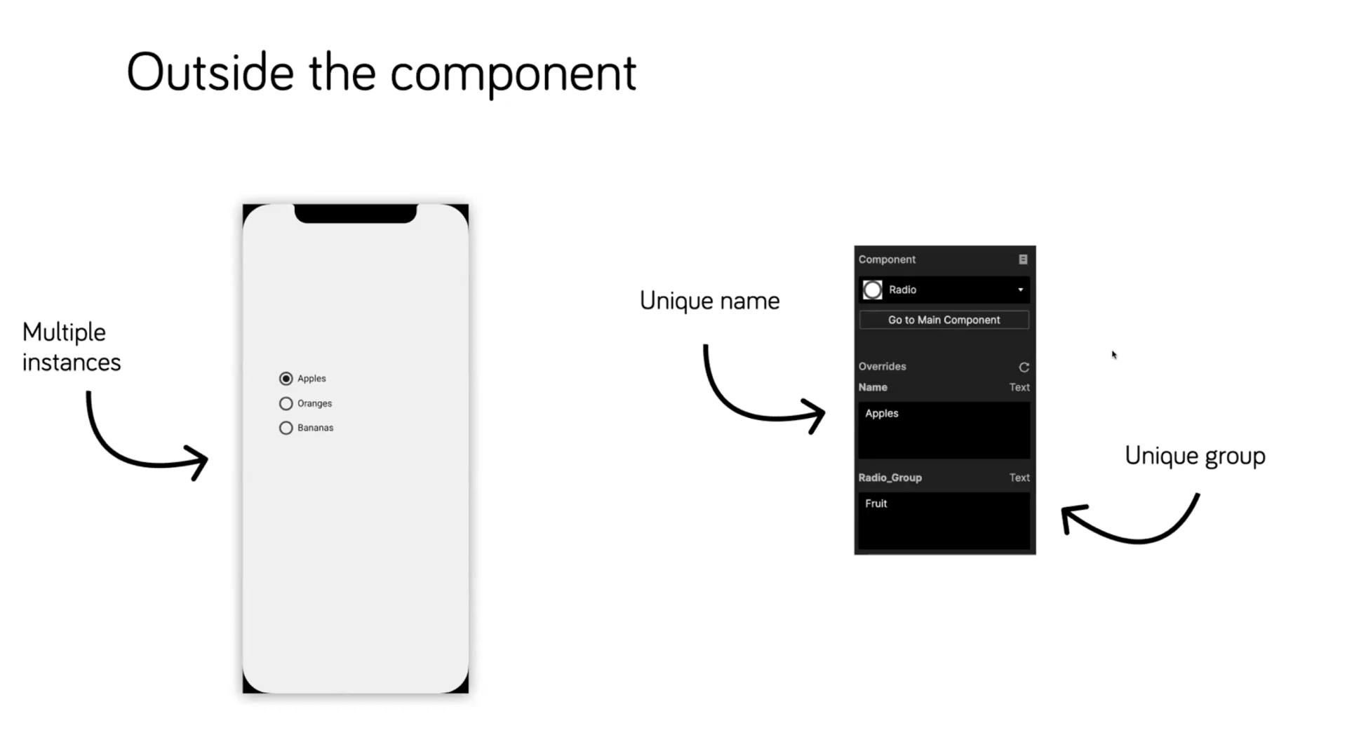 Setting the variables ‘Name’ and ‘Radio Group’.