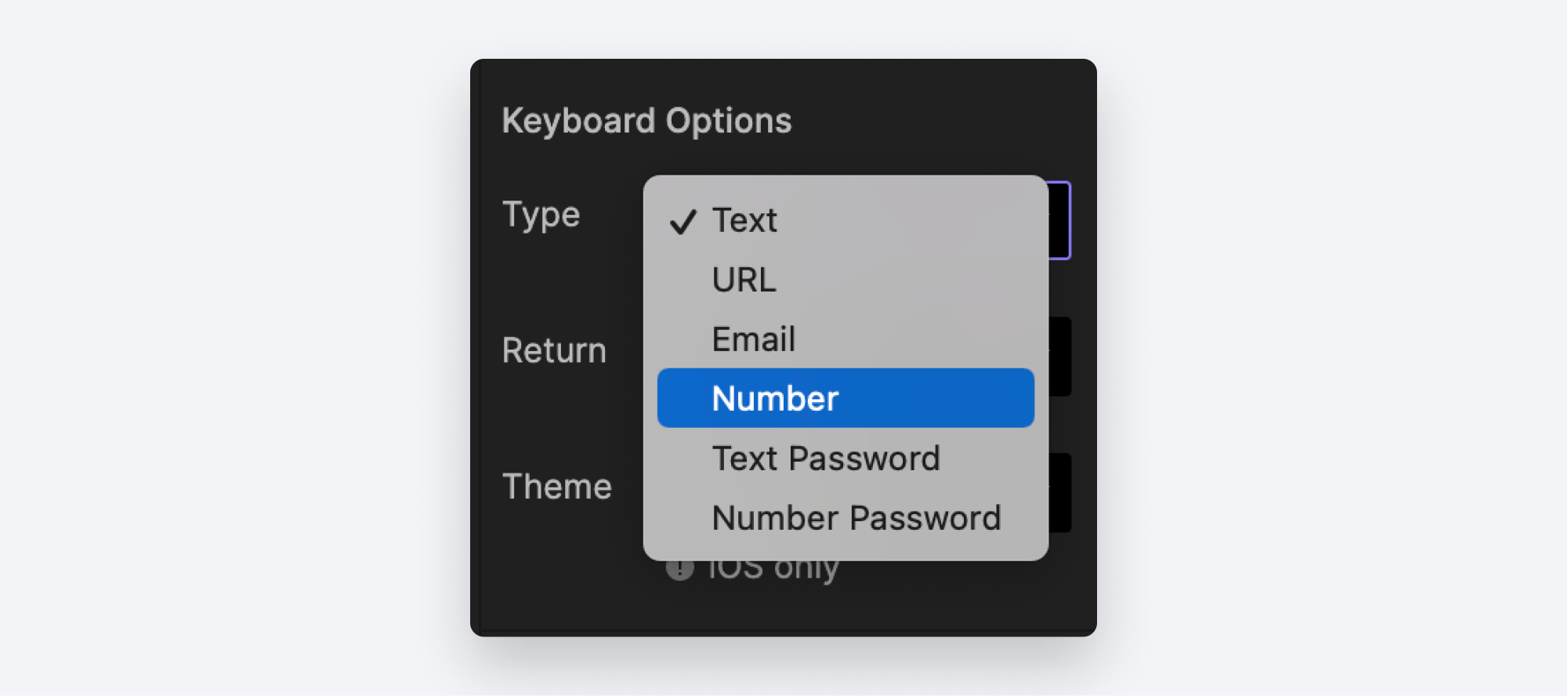 Change the keyboard option to number